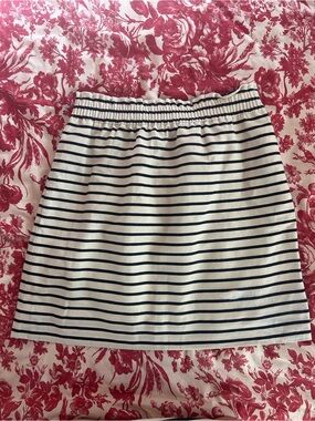 J. Crew Navy and Cream Striped Linen Skirt